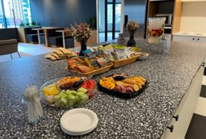 Kitchen island with snacks on it