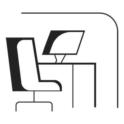 Simplistic office desk and chair with a computer