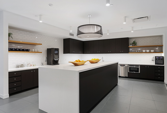 Kitchen with a middle island counter top