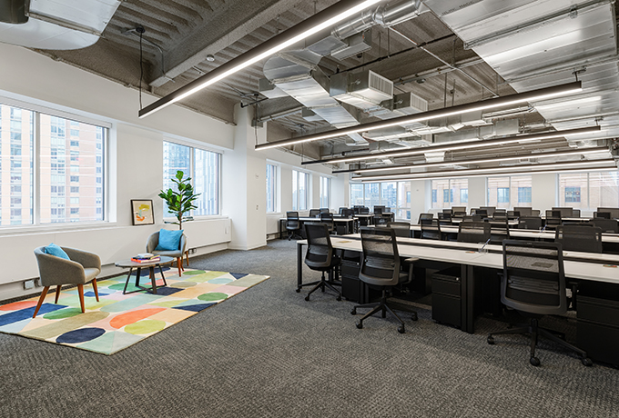 Large open plan office space with city views