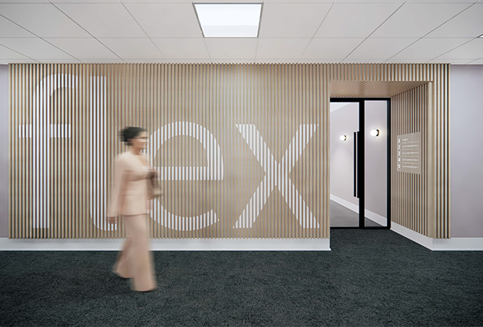 Woman walking down a corridor